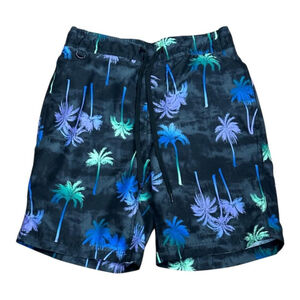George Swim Trunks Mens Small Blue Tropical Palm Tree Print Mesh Lined Shorts